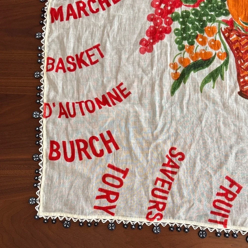 Tory Burch Fruit Basket Printed scarf in Red, Orange & Green